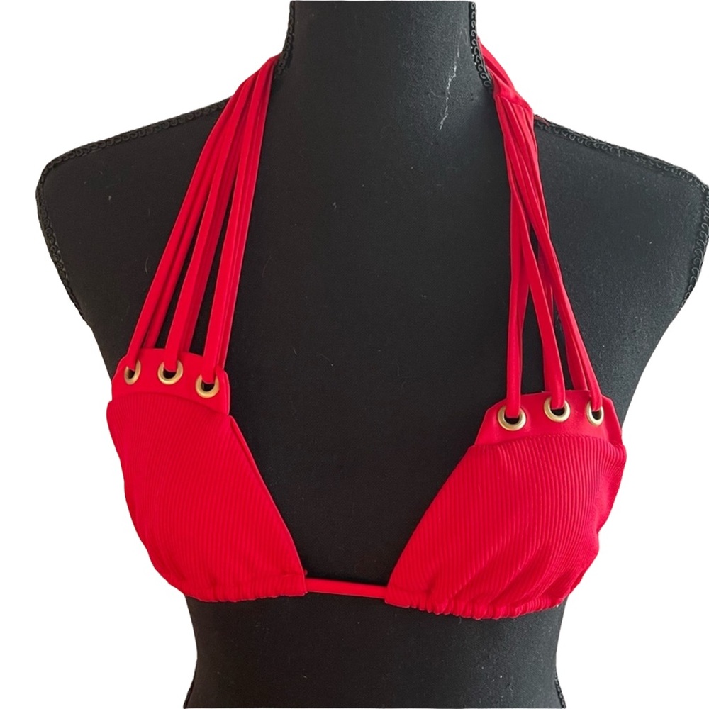 Beach Bunny Swimwear Red Rib Tide Bikini Top in size Small